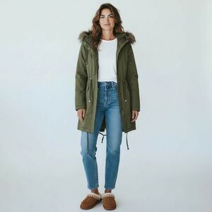 Sz 8 Garnet Hill Green Utility Parka Coat, Sherpa Lined NWOT $245 MSRP